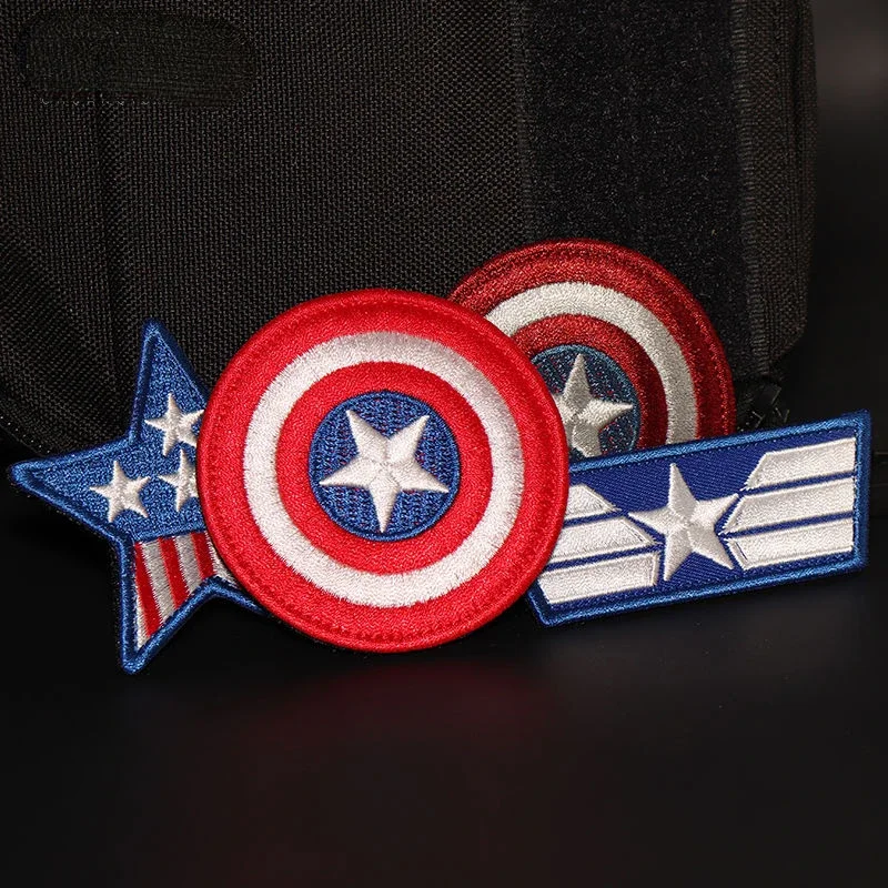 Marvel Avengers Kaptan Amerika Örümcek Adam Siyah Panter Kol Bandı Velcro Sırt Çantası Işlemeli Kumaş Yama Cosplay Rozeti Hediye
