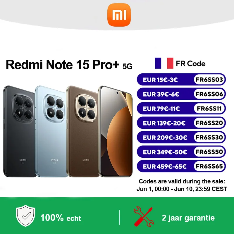Smartphone Xiaomi Redmi Note 15 Pro+ 5G Version Globale Snapdragon ®   Appareil photo principal 7s Gen 4 200MP Batterie 6500mAh Étanche IP66