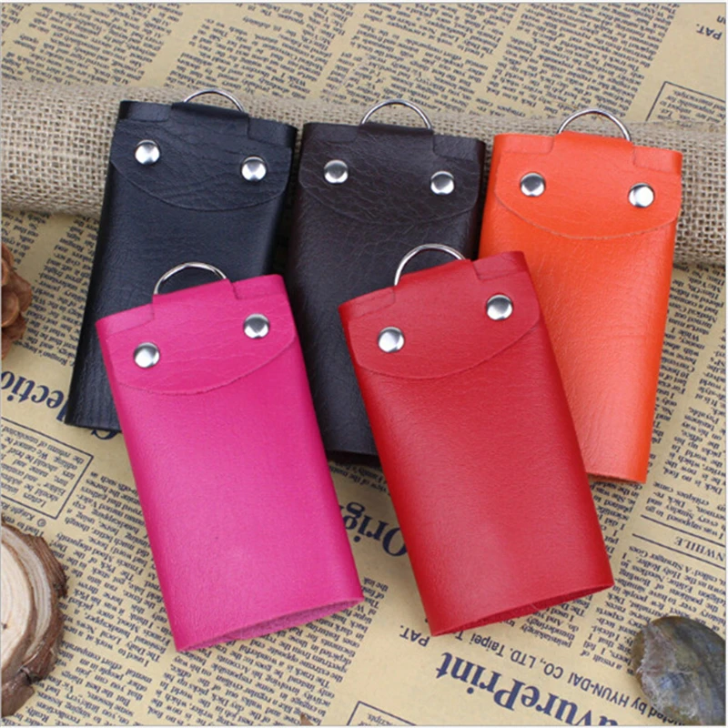 Modische, einfarbige Schlüsseletuis für Damen und Herren, PU-Leder-Schlüsselanhänger-Tasche, minimalistischer Schlüssel-Organizer für Autoschlüssel, Kreditkarten, Ausweise