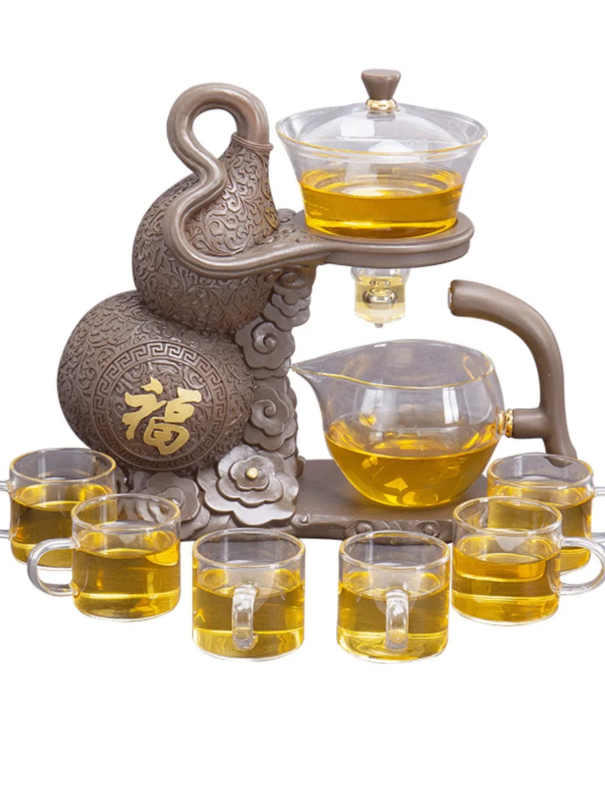 Creative gourd glass automatic tea set home simple teapot kung fu teacup lazy brewing tea artifact