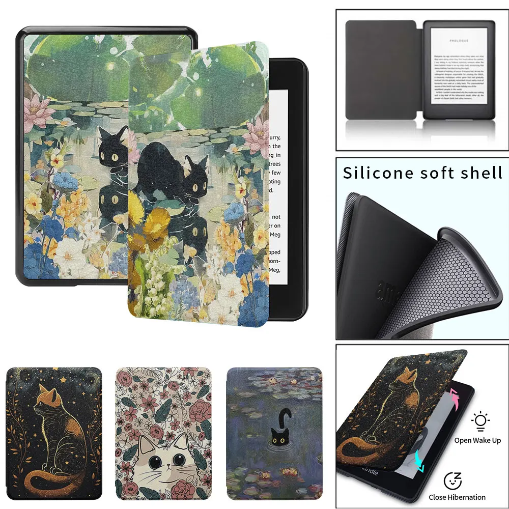 

kindle case cute cat pattern Basic 3 Flip cover anti drop paperwhite5th Silicone soft shell funda 2021 11th 8th generation