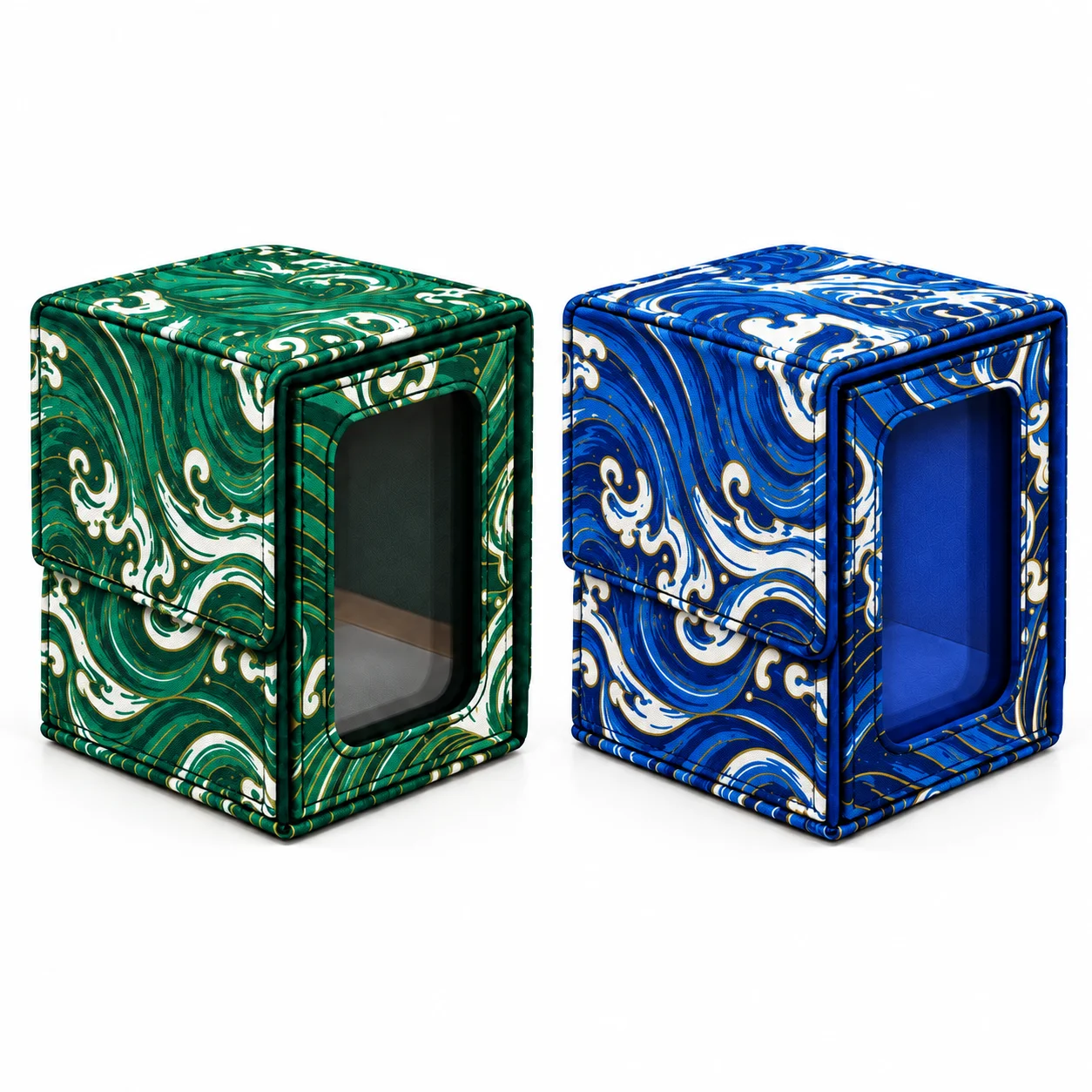 Window Wave Pattern Card Deck Box, TCG Card Storage Case with Display Window, for Anime, Sports Star Collectible Trading Cards