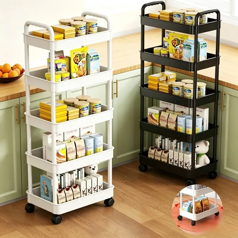 5 Tier Rolling Utility Cart Mobile Storage Trolley with Wheels for Kitchen Bathroom Snacks Fruits Vegetables Home Organizer