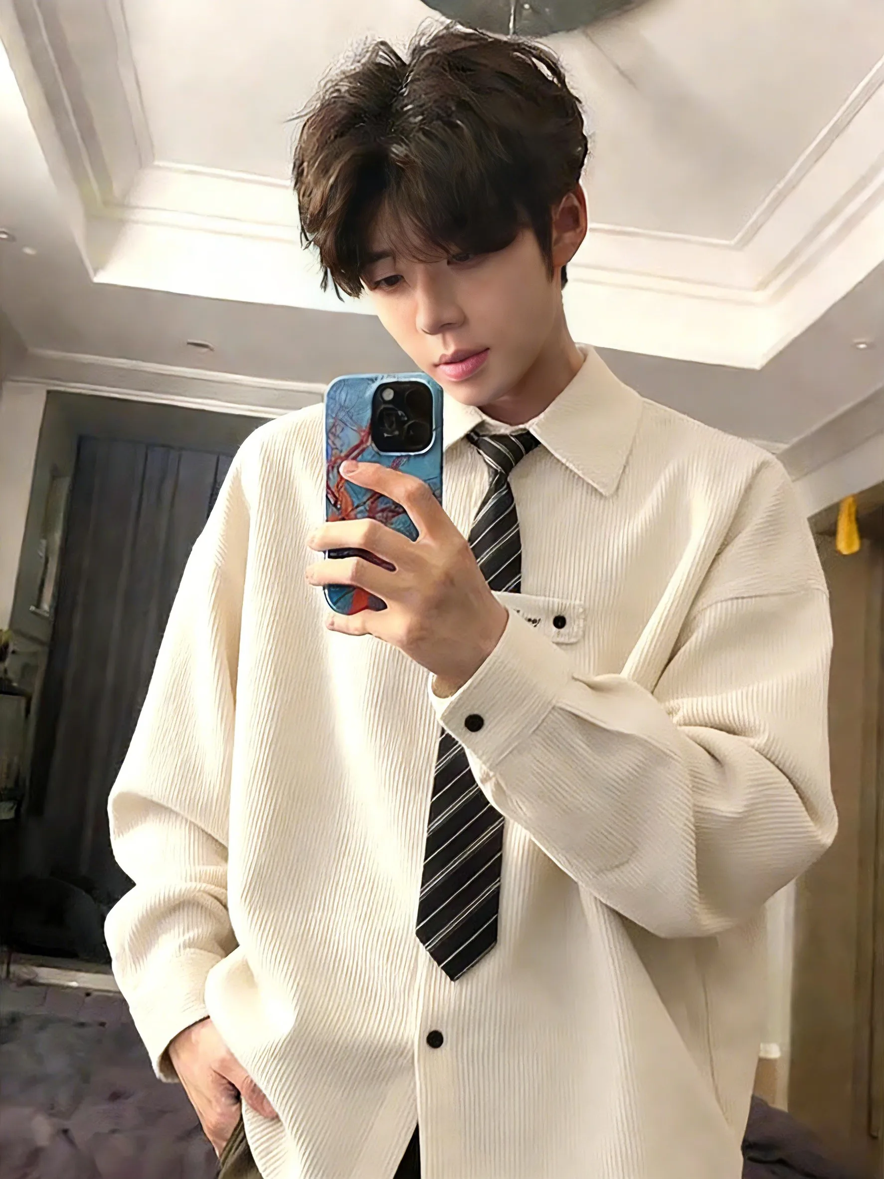 

Retro Japanese Sle Corduroy irt Men's Long Sve Casual Inner Wear College Sle Spring Autumn High End Feeling Outerwear