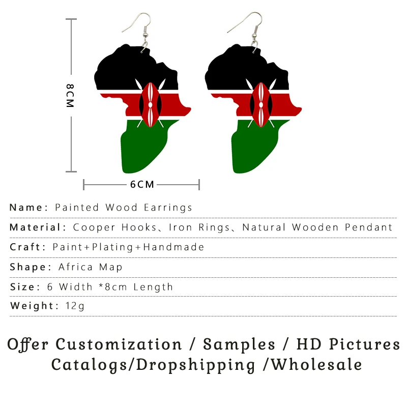 SOMESOOR Afro Countries National Flags Print Africa Map Wooden Drop Earrings Pendant For Women African Mainland Dangle Jewelry