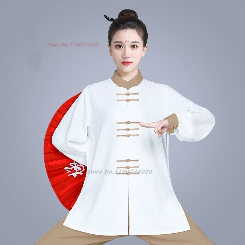 2024 traditional tai chi kungfu training exercise tops+pants set vintage martial arts wushu practice stage performance clothes