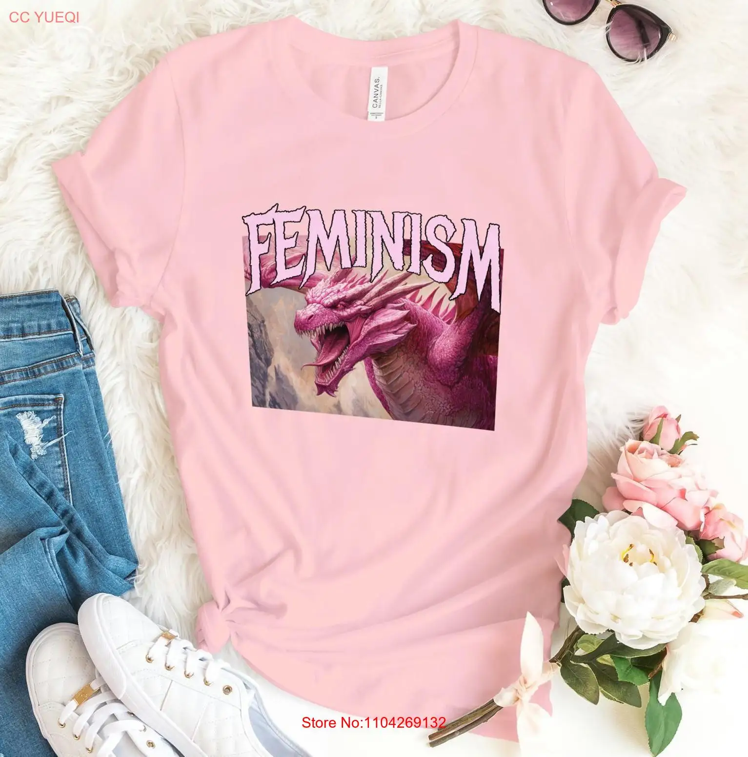 

Феминистская футболка с драконом, забавная фантазия для ее феминистской армии, розовая футболка в стиле ретро с длинными или короткими рукавами