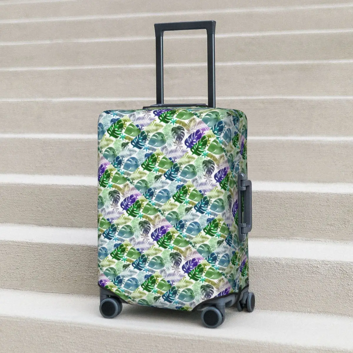 

Purple Tropical Suitcase Cover Palm Leaves Holiday Cruise Trip Elastic Luggage Accesories Protector