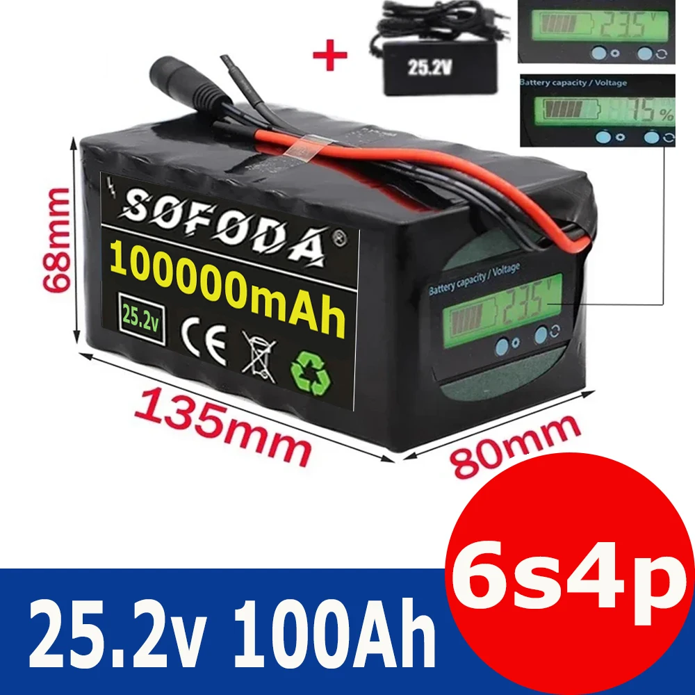 6s4p 24V 100Ah 18650 Battery Lithium Battery 25.2v Electric Bicycle Moped /Electric/Li ion Battery Pack with Capacity Indicator