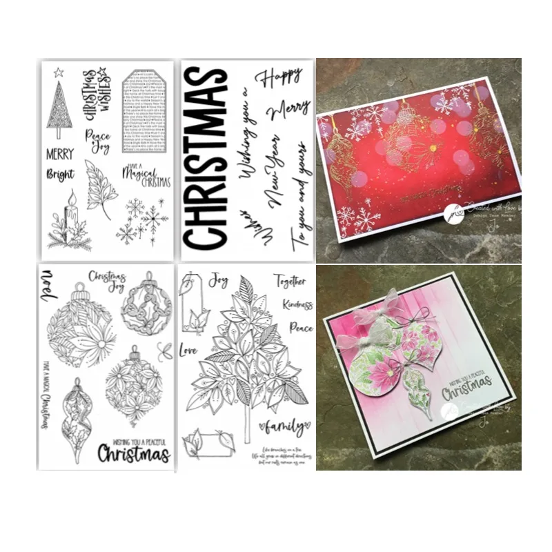 

Happy Christmas Baubles Trees Candle Flowers Elements Snowflake Metal Cutting Dies Stamps Stencil Hot Foil Scrapbooking 2024 New