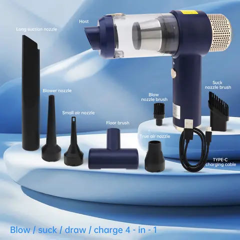 휴대용 무선 충전식 휴대용 진공 청소기 및 팽창기, 가정용 자동차 진공 청소기, LED 램프, 6500pa, 2 in 1