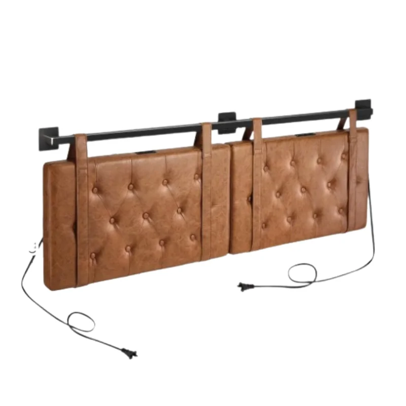 

King Size Headboard with USB, PU Leather Headboard Only, Brown Hanging HeadBoards