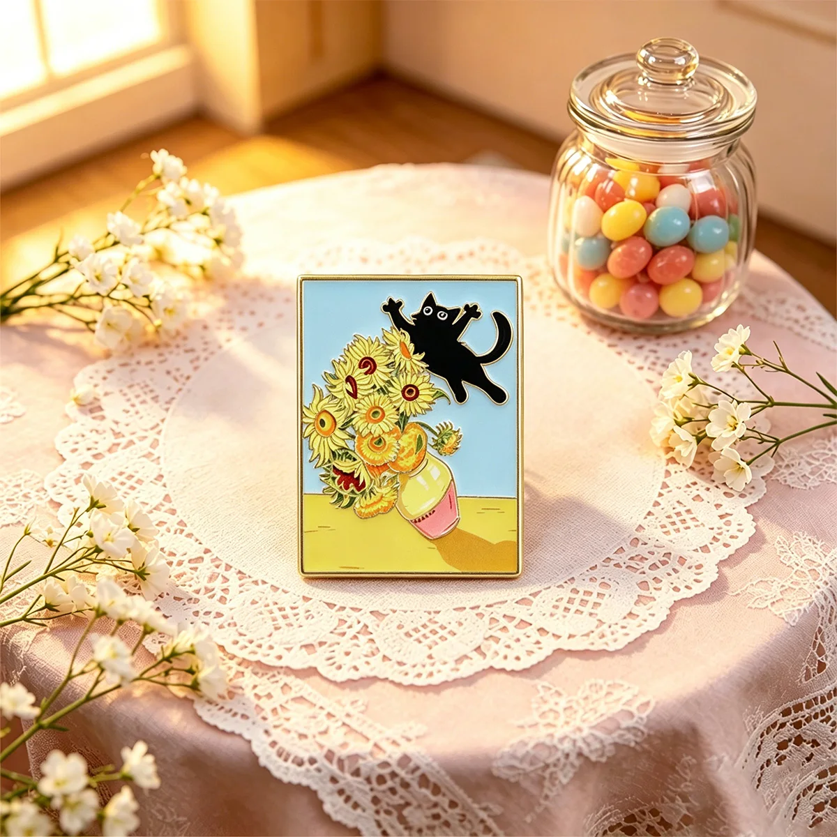 Van Gogh Sunflower Black Cat Enamel Pin Funny Art Painting Lapel Brooch Metal Badge for Backpack Jeans Hat Cute Art Jewelry Gift - view 3