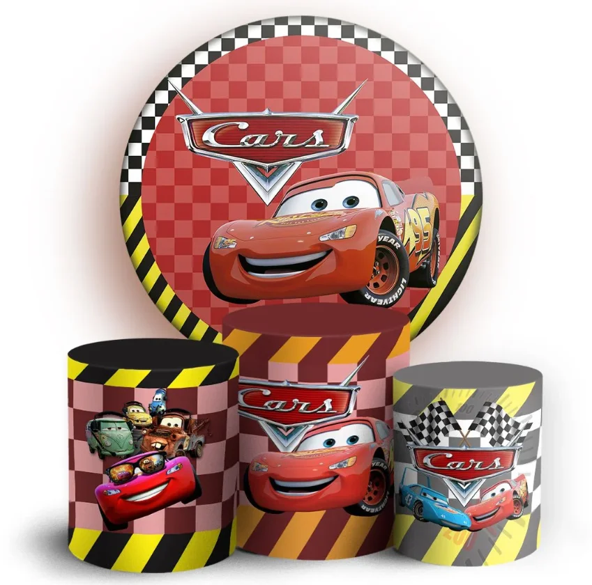 

Cars Mcqueen Circle Backdrop Boy Birthday Backdrop Baby Shower Racing Car Themed Round Cylinder Cover Decor Photo Prop