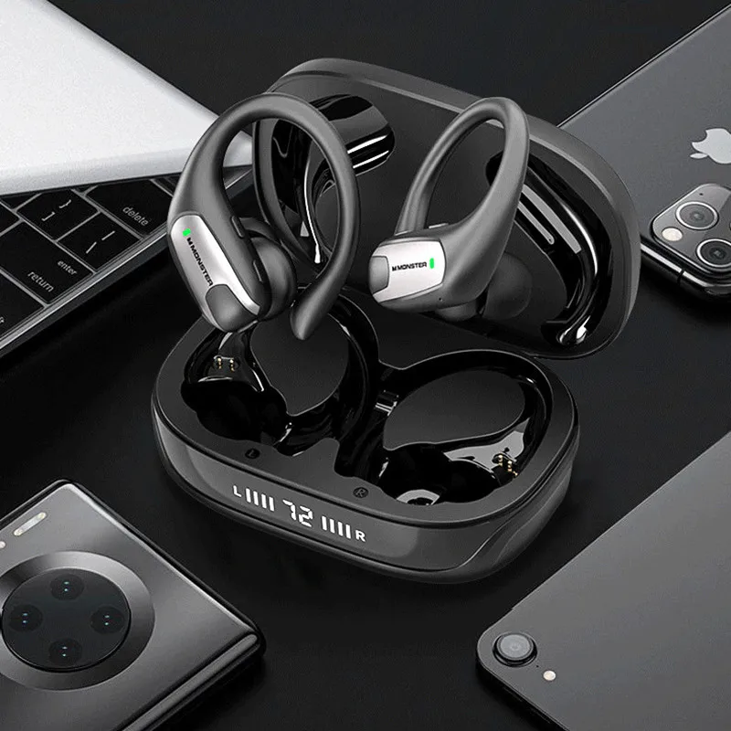 Monster X05 Smart Earhook Sport Bluetooth5.3 Earbuds with Mics IPX7 Waterproof In-ear Stereo Audio Headphones Wireless Earphones