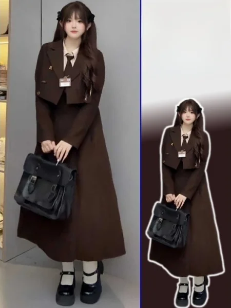 

Модный комплект из двух предметов в стиле ретро: укороченное платье с цветовыми блоками и имитацией двух частей, с завышенной талией, облегающий крой, французский стиль, большие размеры.