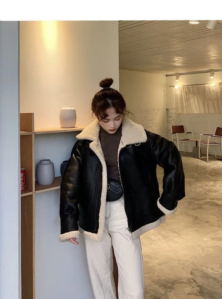 بو الجلود سترة نسائية المرقعة حزام الوقوف طوق الصلبة معطف الإناث 2024 الخريف الشتاء Highstreet رشاقته معطف سيدة