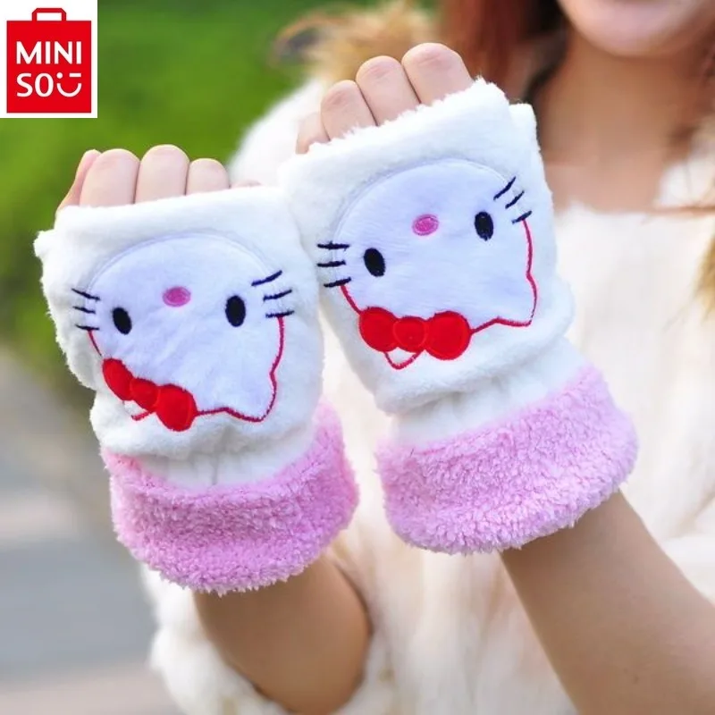 MINISO Winter High Quality Warm and Wear resistant Riding Gloves Cartoon Hello Kitty Anime Anti slip Car Accessories