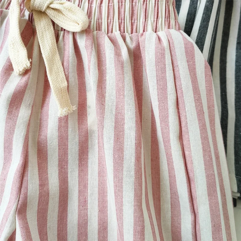 Gestreifte Jungenhose aus Retro-Hanf-Baumwolle mit lässigem und hochwertigem Design, elastische Taille, Mädchenkleidung, Kinderhose – Detail 19