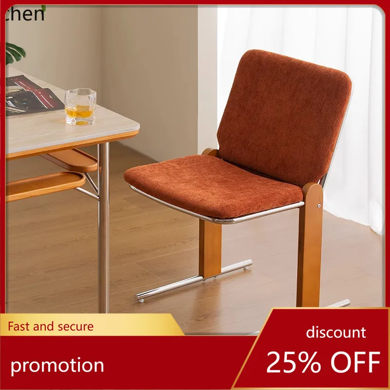 

CZ Vintage Style Dining Chair Solid Wood Home Stainless Steel Dining Table Chair White Ash Wood Backrest Retro Restaurant Chair