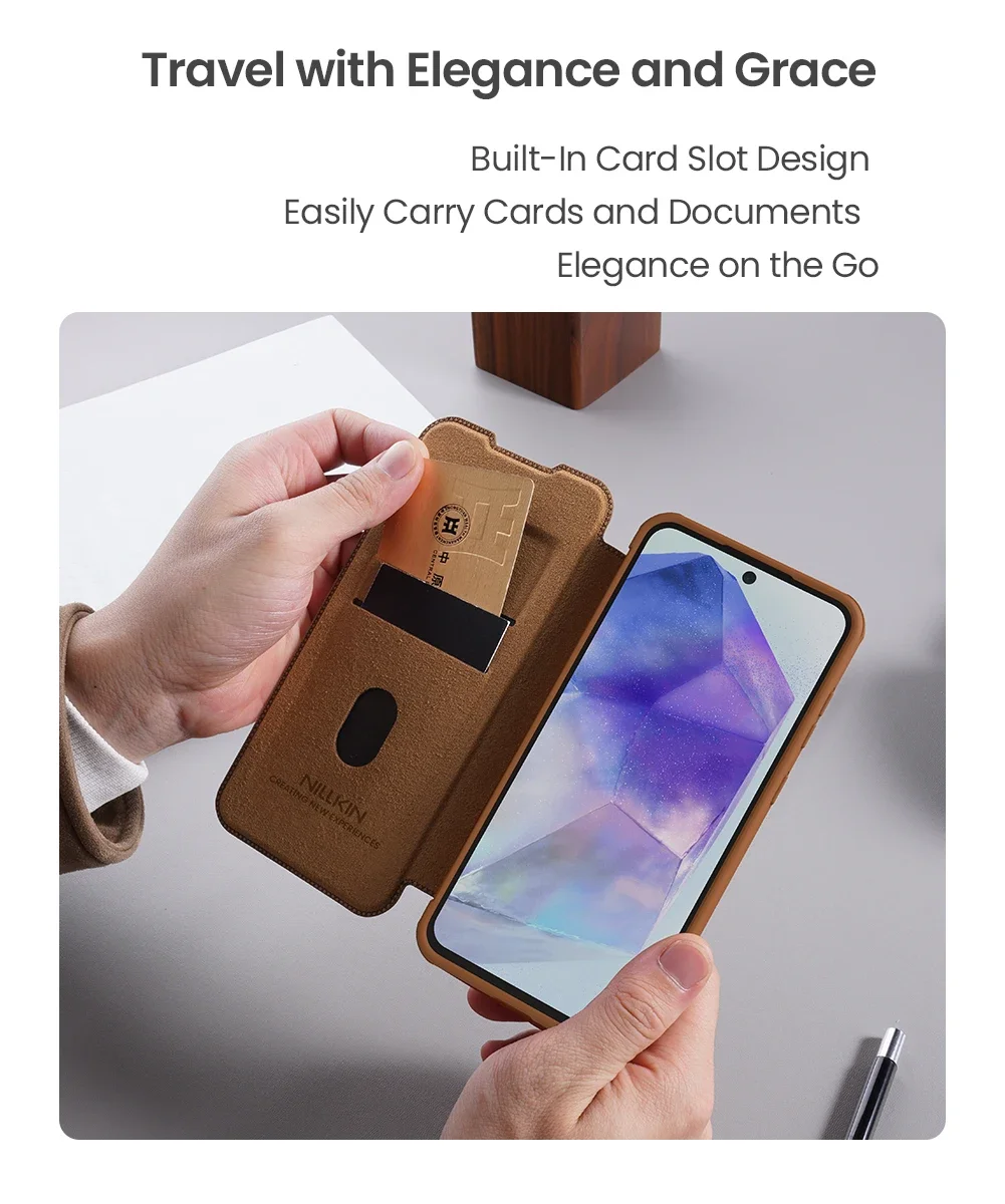 NILLKIN for Samsung Galaxy A56 5G Case Qin Pro Camshield PU Flip Leather Card Slot Back Cover Case