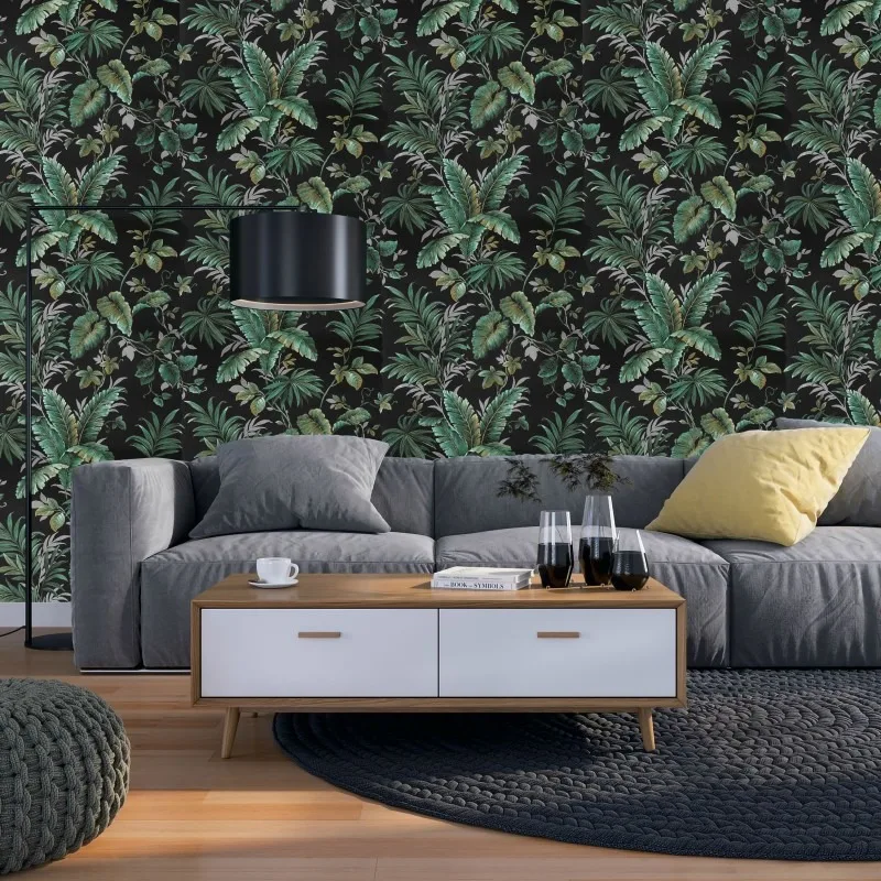 3D Three-dimensional Sprinkled Gold Black Background Leaves Peel and Stick Self-adhesive Wallpaper Living Room Bedroom Home