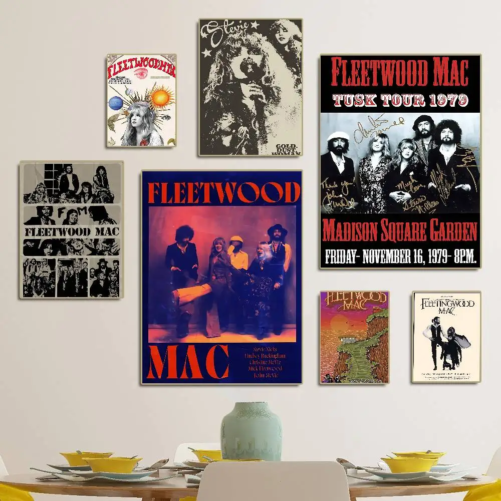 Pósteres adhesivos de película clásica F-Fleetwood M-Mac Rock Band, pegatina de papel Kraft Retro, bricolaje, habitación, Bar, cafetería, pared de arte estético