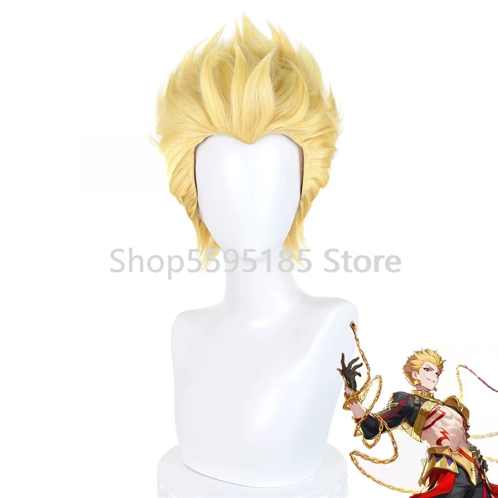 Archer Gilgamesh Cosplay Wig Fate/stay Night Golden Fluffy Short Heat Resistant Wig Peluca for Halloween
