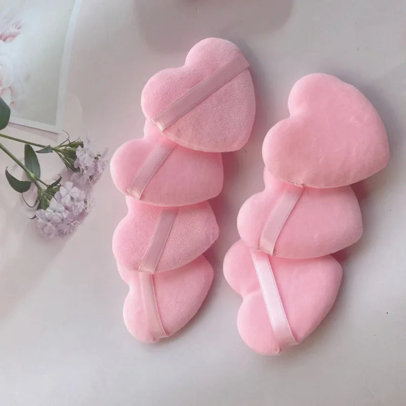 6개 하트 모양의 순수 코튼 파우더 퍼프 세트 - 부드러운 메이크업 적용을 위한 매우 부드러운 벨벳 블러셔 및 루스 파우더 애플리케이터