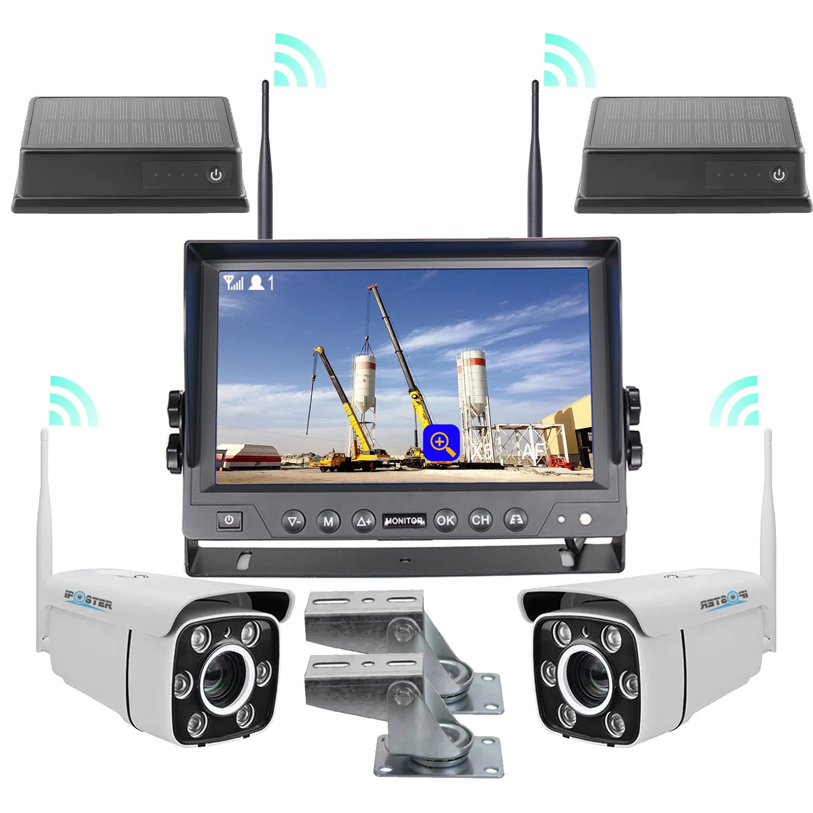 

Crane wireless camera tower crane monitoring waterproof high-definition display screen quad monitor 9 Inch 1080P Kit