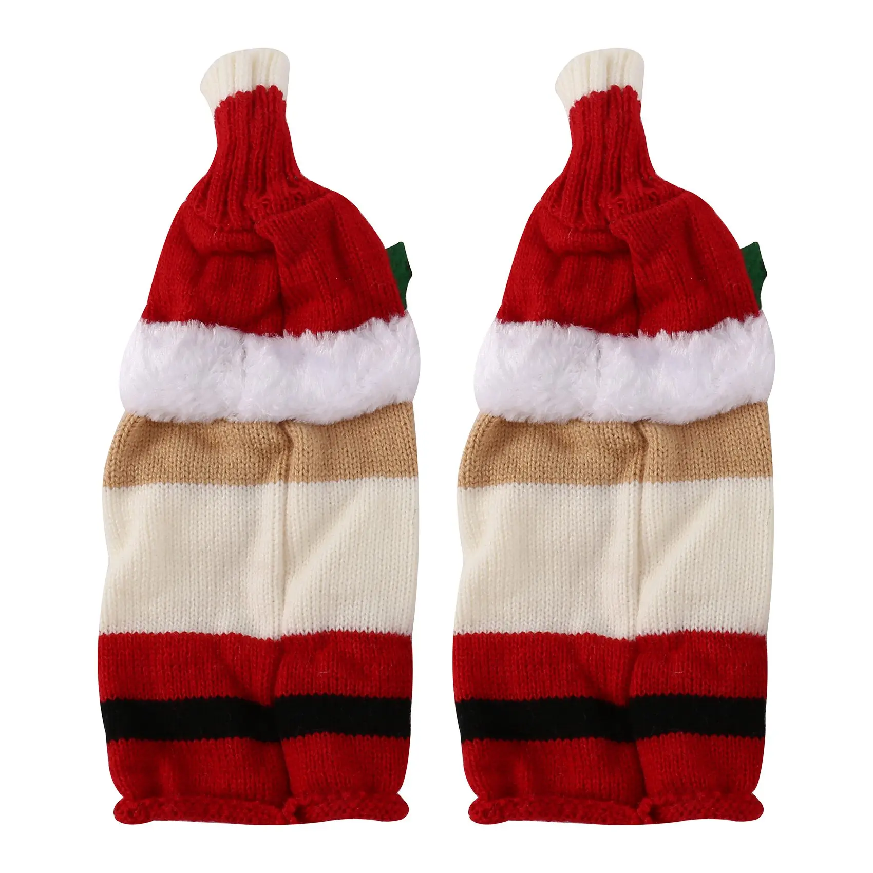 2 Pcs Cute Christmas Wine Bottle Cover Knitted Wine Bottle Sweater for Holiday Party Christmas Table Home Decoration A