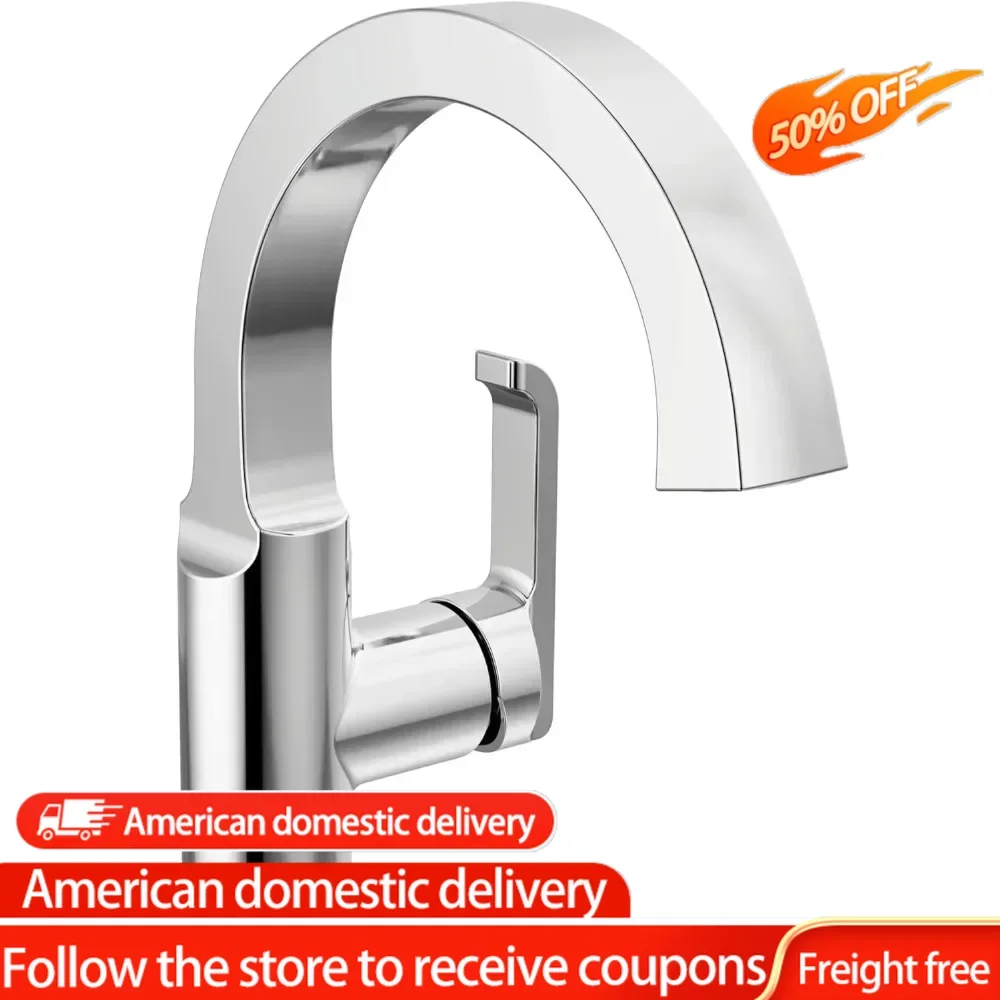 Chrome Single Handle Bathroom Faucet, Bathroom Sink Faucet, Diamond Seal Technology, Metal Drain Assembly