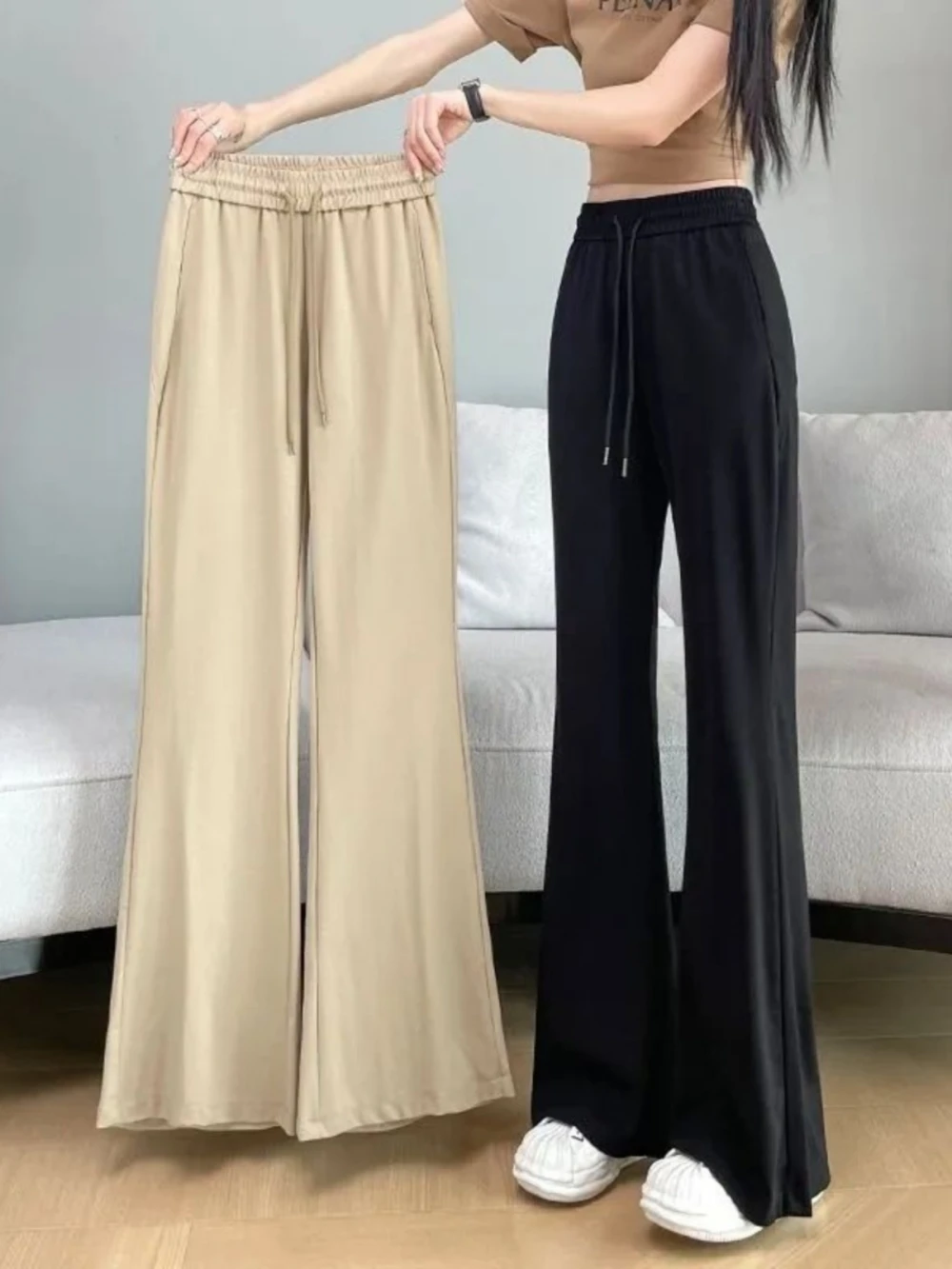 

plus Size High Waist Loose Wide Leg Pants Women's Summer Thin Casual Trousers Comfortable Breathable And Pear Body Type