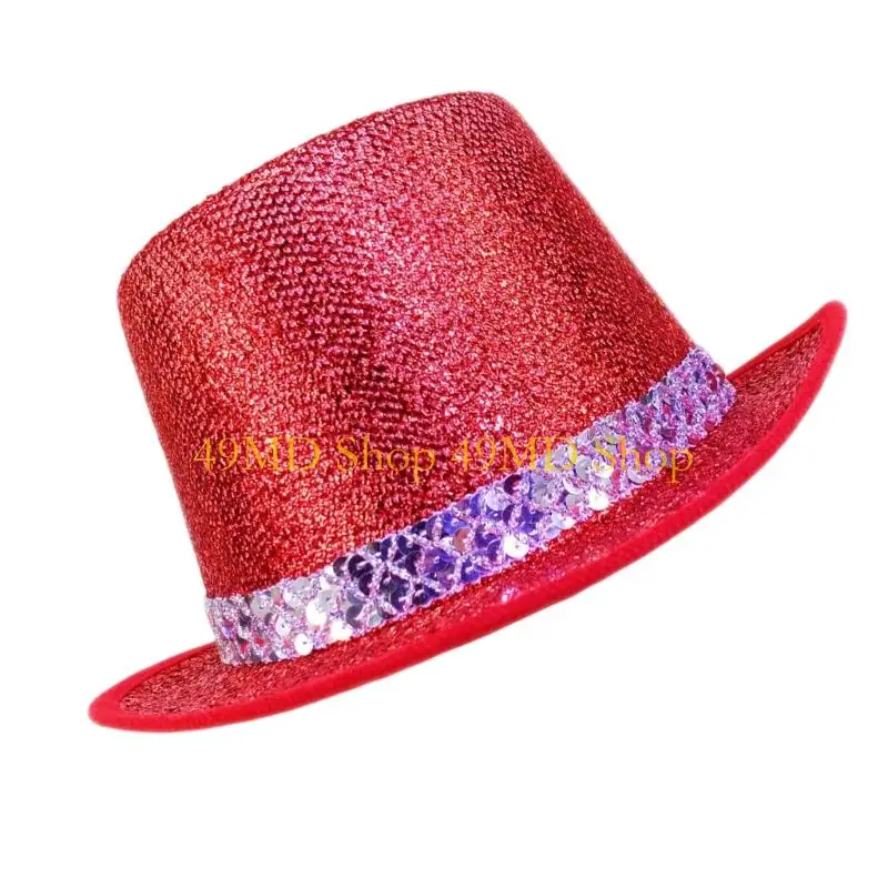 49MD Sequined Top Hat Stylish Magicians Hat Headwear Magical Show Magicians Costume