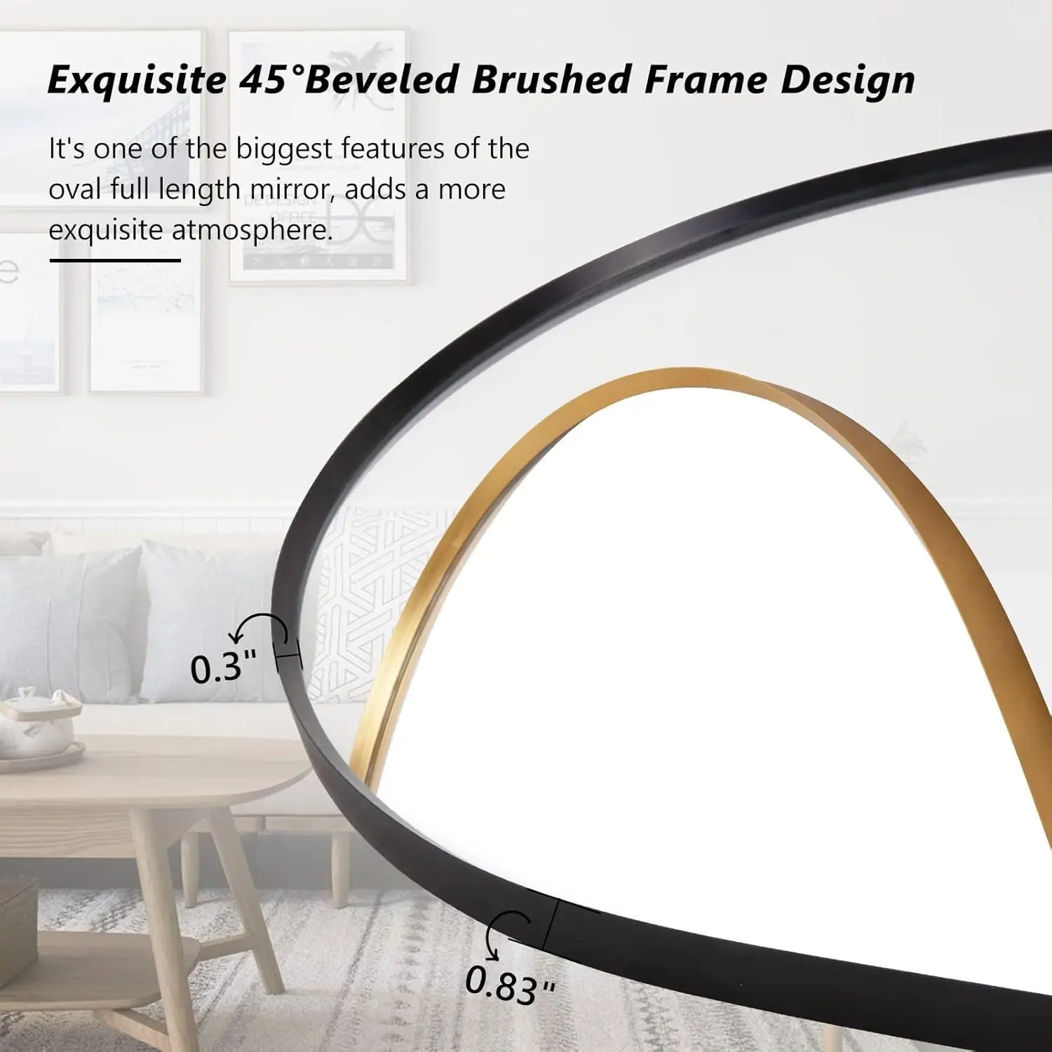 Oval Full-length Mirror, 71 "x 32" Wall-mounted Floor Mirror with Metal Frame, Super Clear Explosion-proof Dressing Mirror