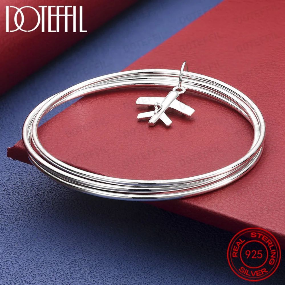 Flugzeug-Armreif aus 925er-Sterlingsilber, drei Kreise, für Mann und Frau, Hochzeit, Verlobung, modischer Charme, Party-Schmuck