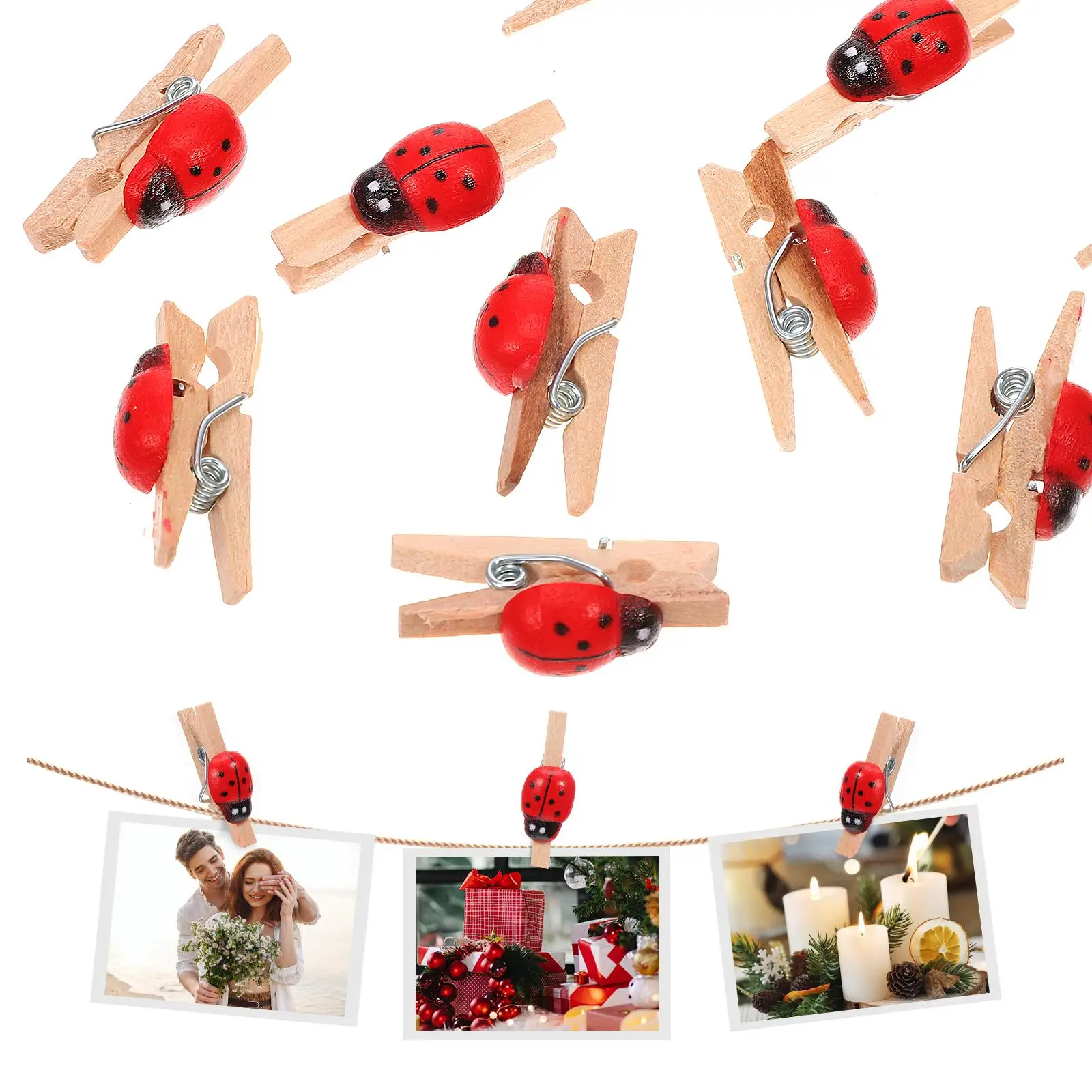 100 Pcs Clips Snack Holders Pegs Ladybug Little Craft Decoration Lovely Photo Wooden Picture Miss