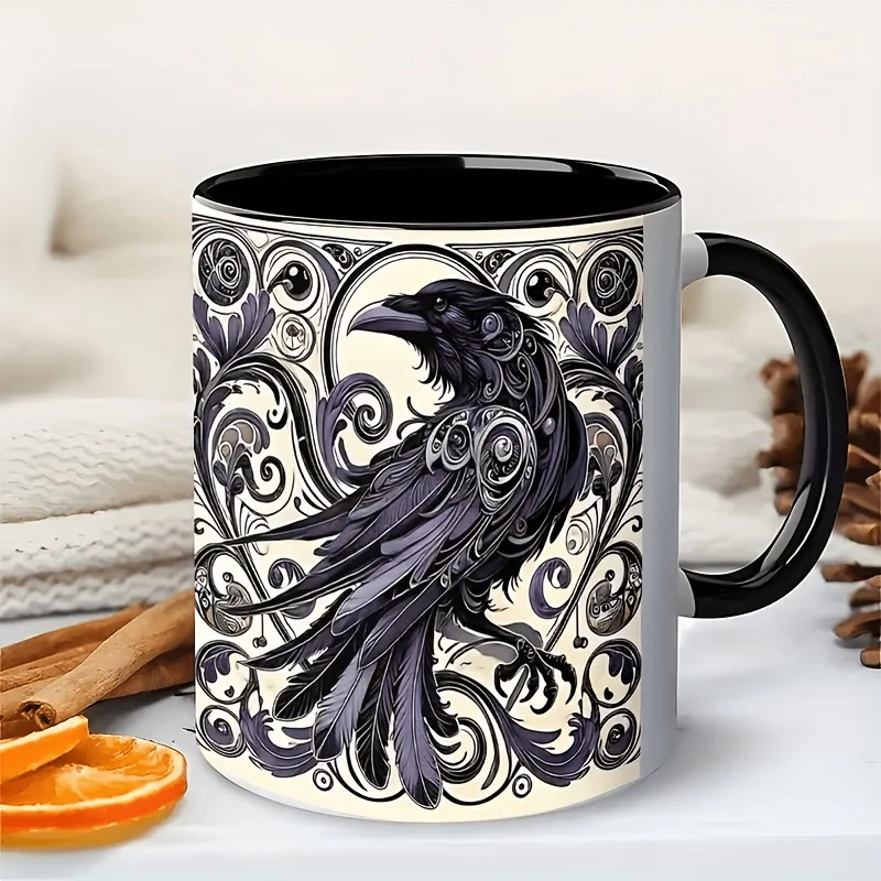 Gothic Style Raven Shaped Ceramic Mug Heat Resistant Coffee Tea Cup Suitable for Hot Drinks Halloween Decoration Daily Use