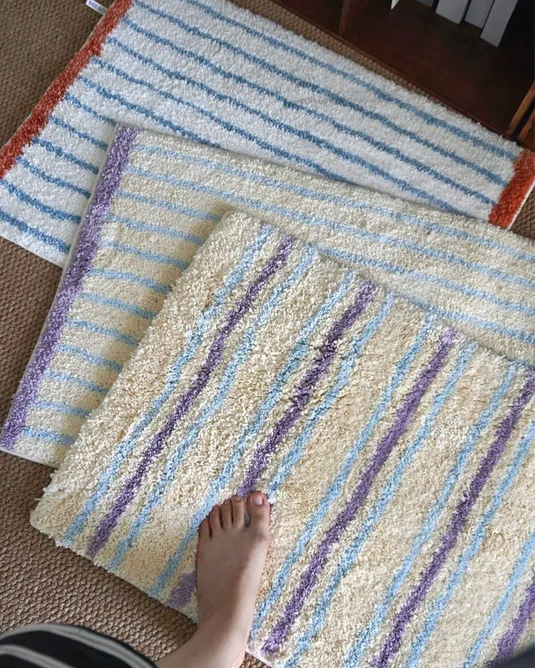 Retro Striped Plaid Absorbent Carpet Soft Plush Cashmere Beside Rug Bathroom Floor Mat Toilet Door Rrugs