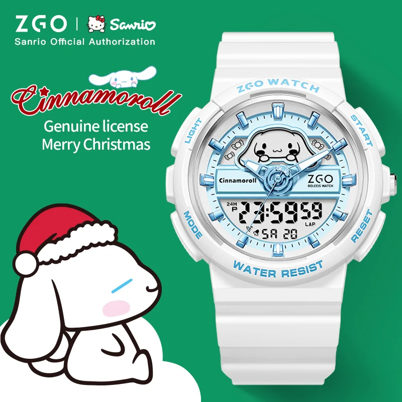 ZGO X Sanrio Cinnamoroll Women's Watches Quartz Electronic Sports Watch Waterproof Dual Display Digital Watch for Gift 863