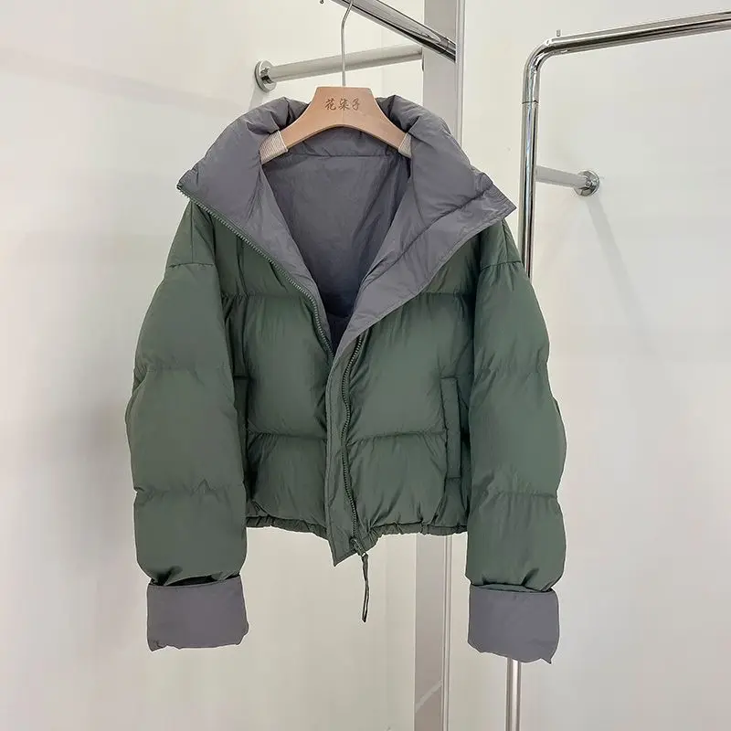 

2025 Autumn/Winter New Women's Down Cotton Jacket Loose Splicing Short Stand Up Collar Jacket