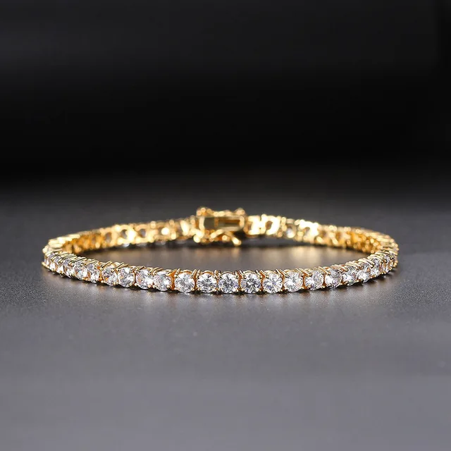 Bransoletka tenisowa dla kobiet Punk Hiphop Luxury Iced Out AAA+ Cubic Zirconia Ślubny łańcuszek w kolorze złotym Biżuteria na prezent OHH118