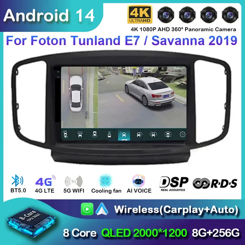 Android 14 Car Radio For Foton Tunland E7 Savanna 2019 Navigation GPS Multimedia Video Player Stereo Carplay+auto WiFi+4G DSP BT