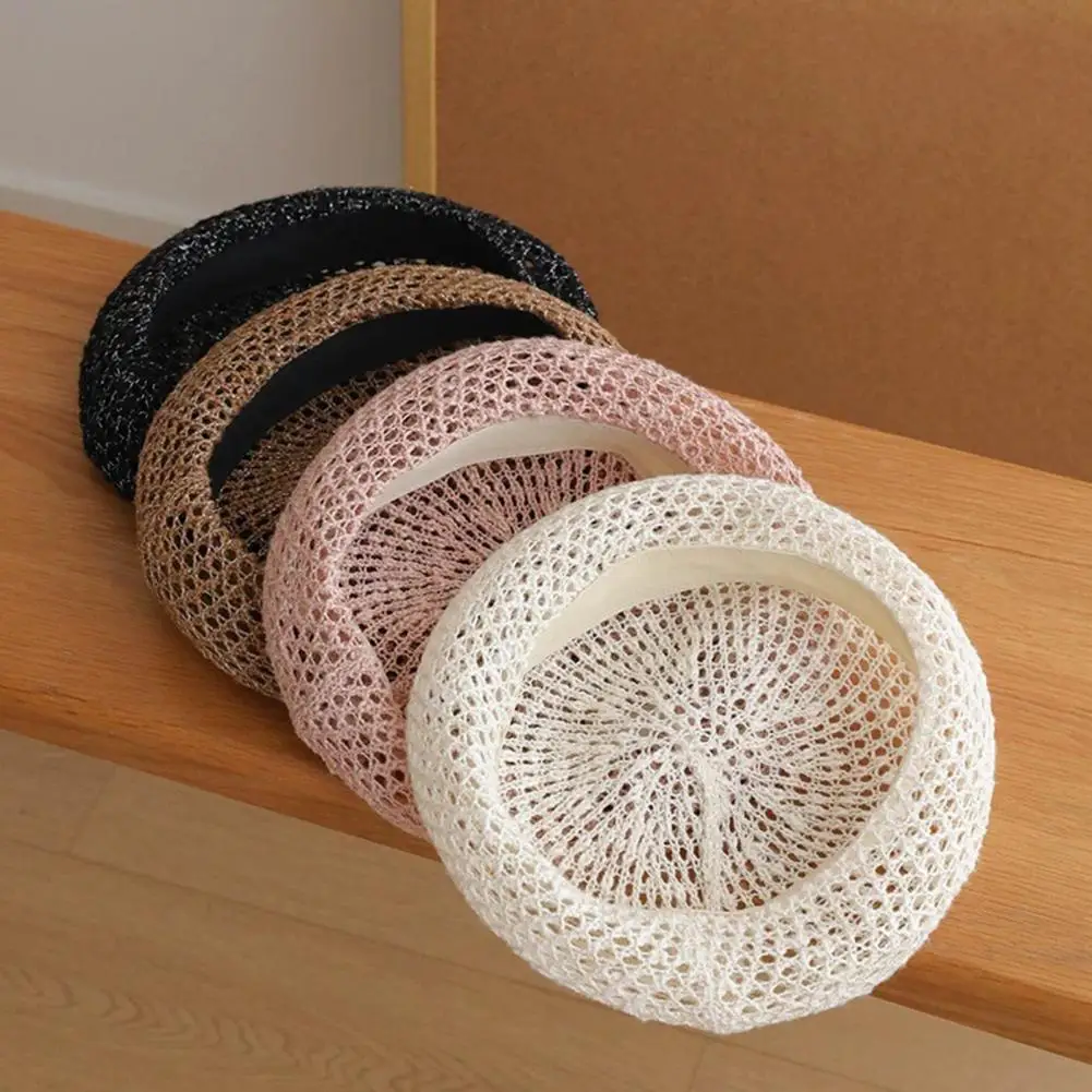 Versatile Beret Hat Beret Cap Women Beret Hat Hollow Design Gauze Headwear for Hiking Traveling Solid Color Versatile Outdoor