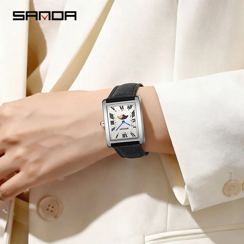 Women\'s Grey Square Leather Vintage Elegant Waterproof Quartz Retro Wrist Watch Women main image 3