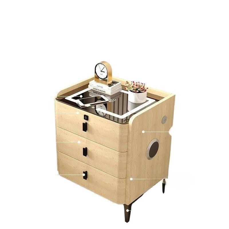 

Modern intelligent solid wood bedside table, multi-functional simple wireless bedroom charging, household bedside table, light l