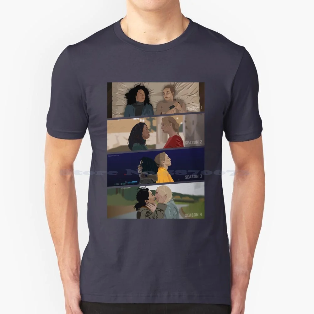 Killing Eve-Villaneve Throughout The Seasons T Shirt 100% Cotton Tee Killing Eve Eve Polastri Villanelle Oksana Bridge Scene