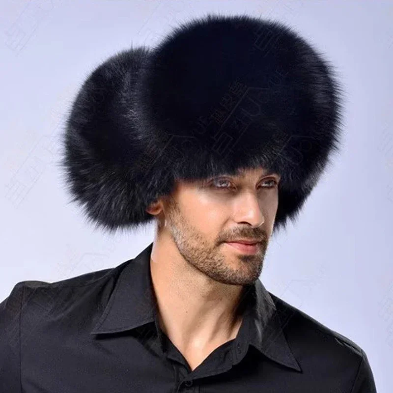 Russian Bomber Hat Men Winter Hats with Earmuffs Trapper Earflap Cap Man Thick Faux Fur Ushanka Cap Leather PU