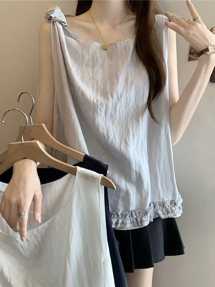 엘리 우든 헴터 베스트 여성 여름 플러스 사이즈 유니크 슬림핏 탑 출퇴근용 스트레이트 컷