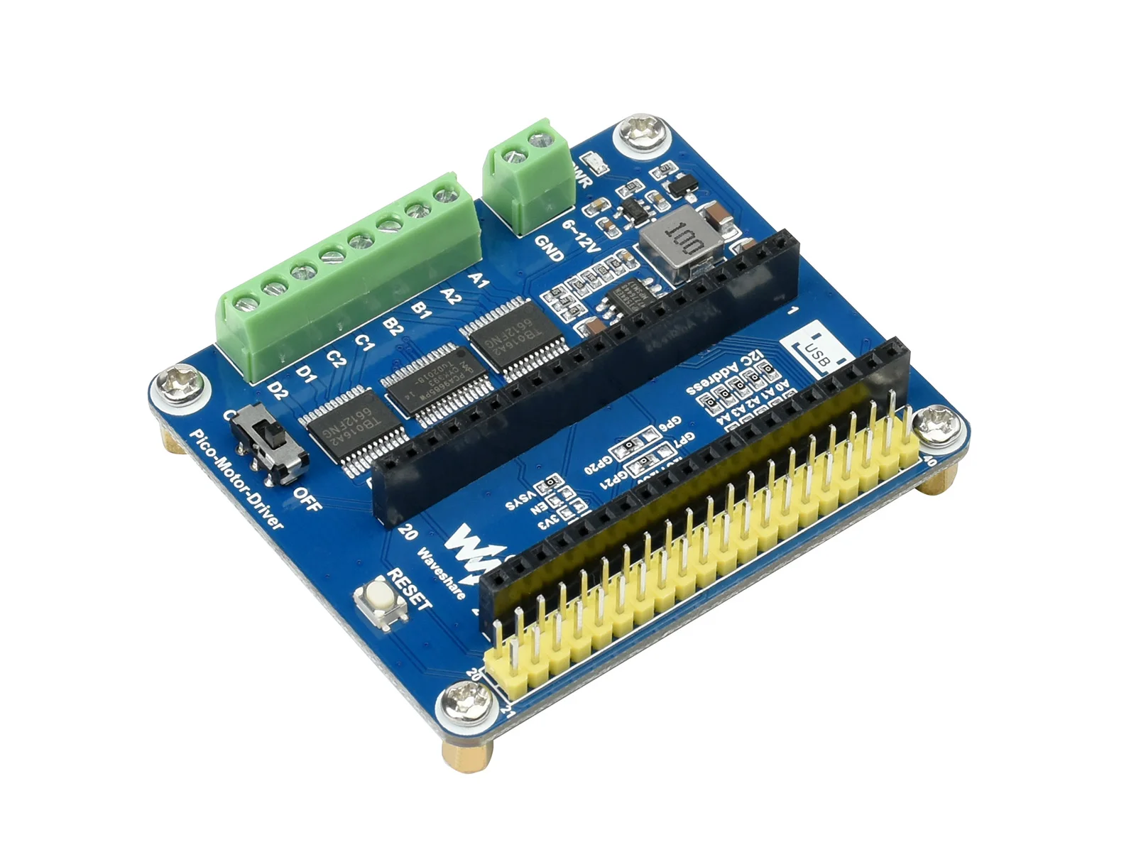 

Pico-Motor-Driver,DC Motor Driver Module for Raspberry Pi Pico, driving up to 4x DC motors